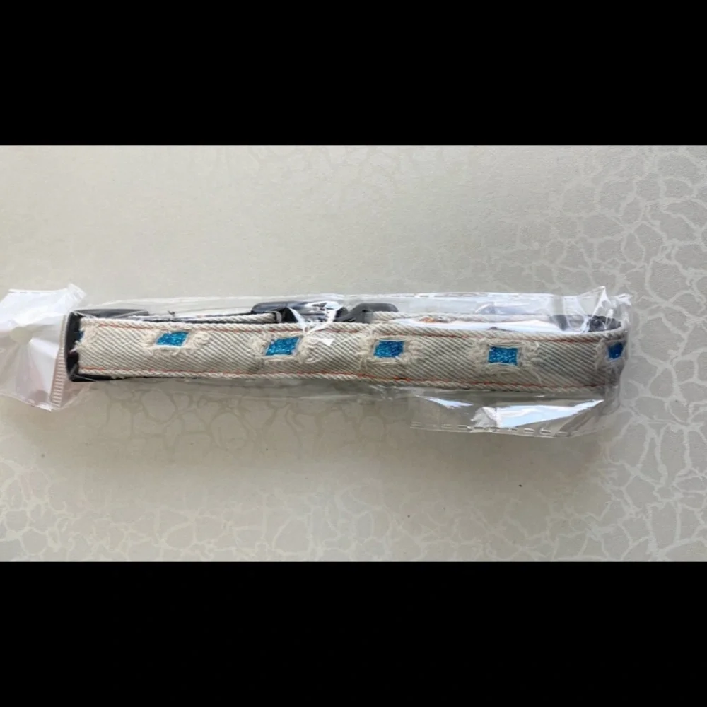 Small Distressed Denim Jean Fabric Dog Collar